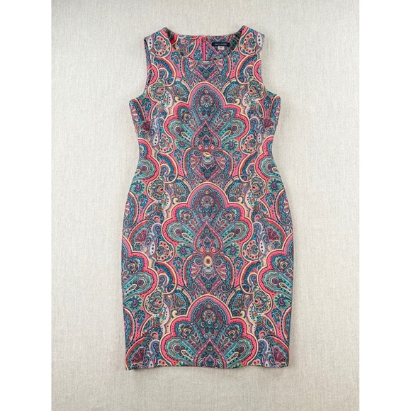 Tommy Hilfiger Dresses & Skirts - Tommy Hilfiger Pink Blue Paisley Sleeveless Sheath Dress Size 10